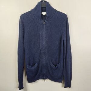 Club Monaco Mens Full Zip Tight Knit Long Sleeve Linen Sweater Medium